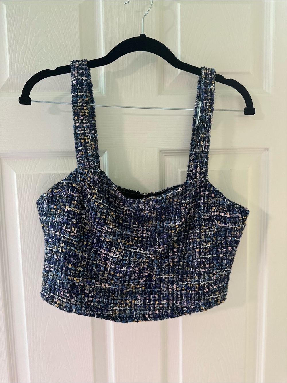 Lulu's Navy Blue Multicolor Tweed set size L - Picture 2 of 7
